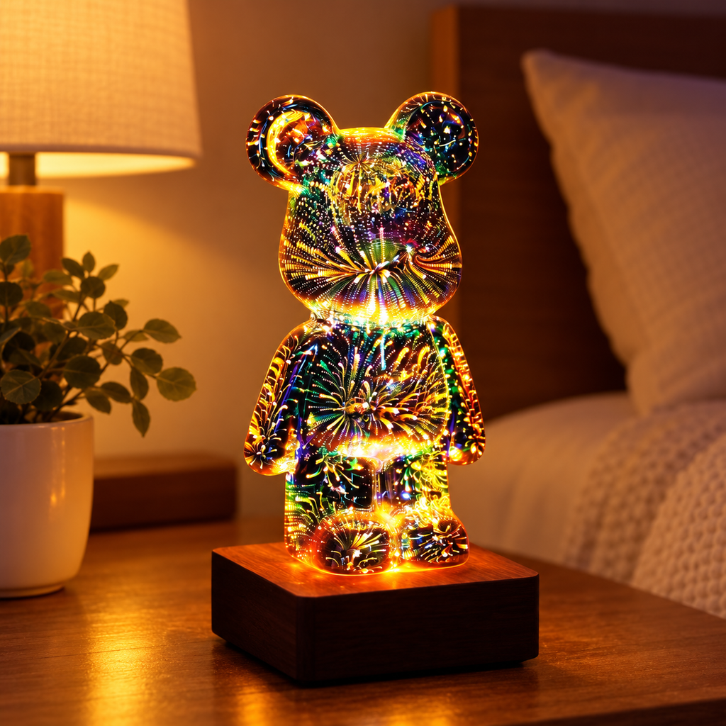 LED björnlampa i handmålad resin – bild 3