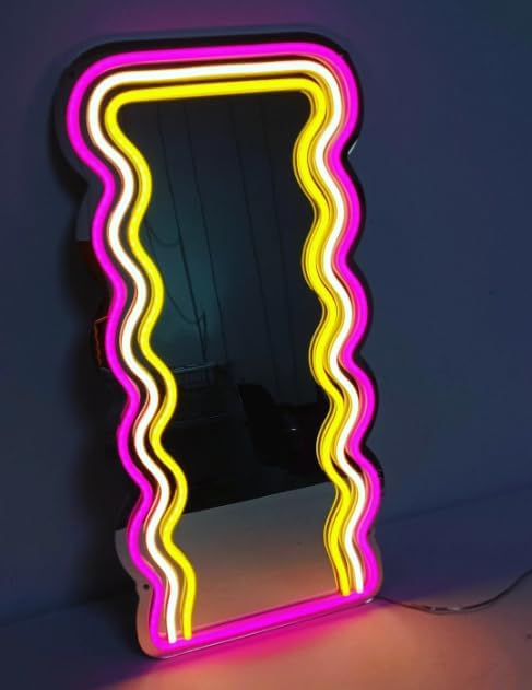 Hjärta neonskylt, rosa hjärtsmältande neonljusspegel, LED dekorativ väggspegel skylt för sovrum och flickrum party studio butik dekoration födelsedag present (33 x 30 cm)