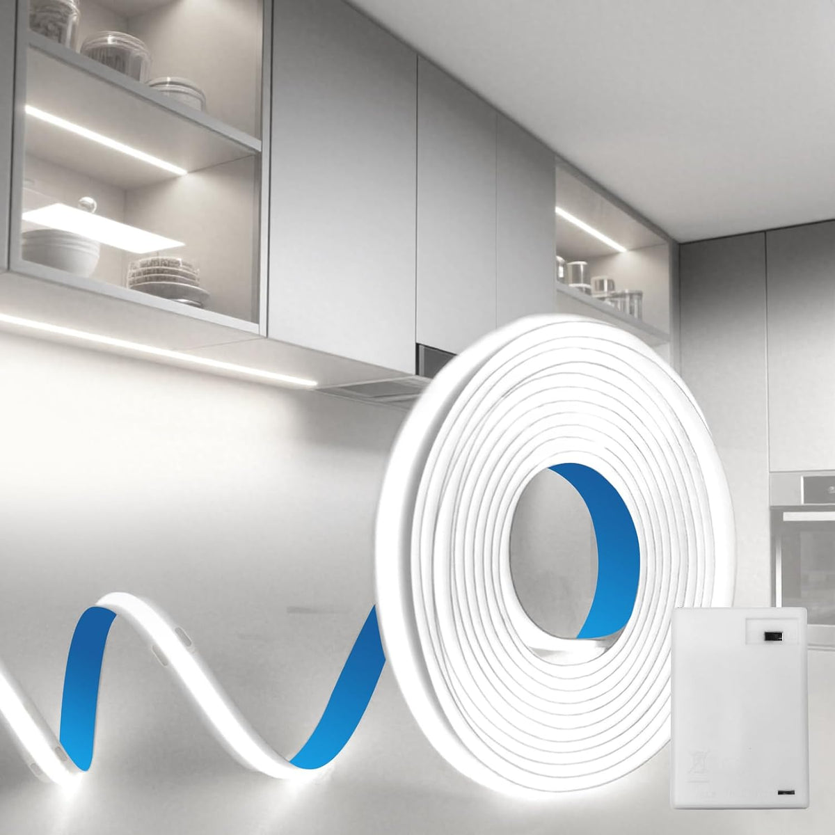 COB LED Strip Batteridriven LED Remsa 5V 1M Neutral Vit 4000K 320LEDs/m Flexibel Självhäftande Band Remsa för Sovrum Kök TV-bakgrundsbelysning Hem Inredning DIY Dekoration
