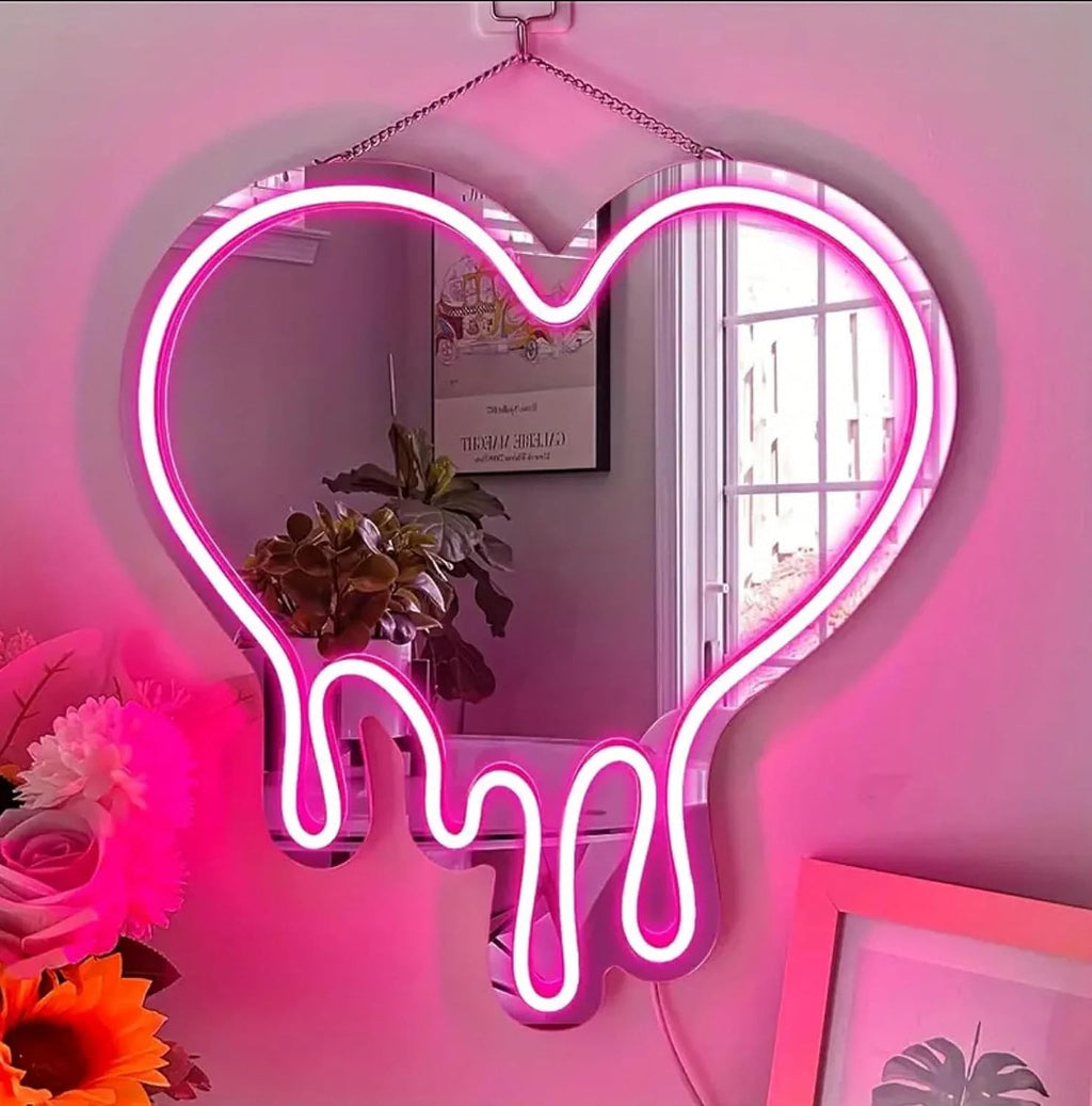 Rosa LED neonhjärta på vägg – bild 5