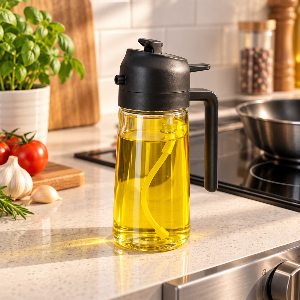 Oljedispenser i glas med spray
