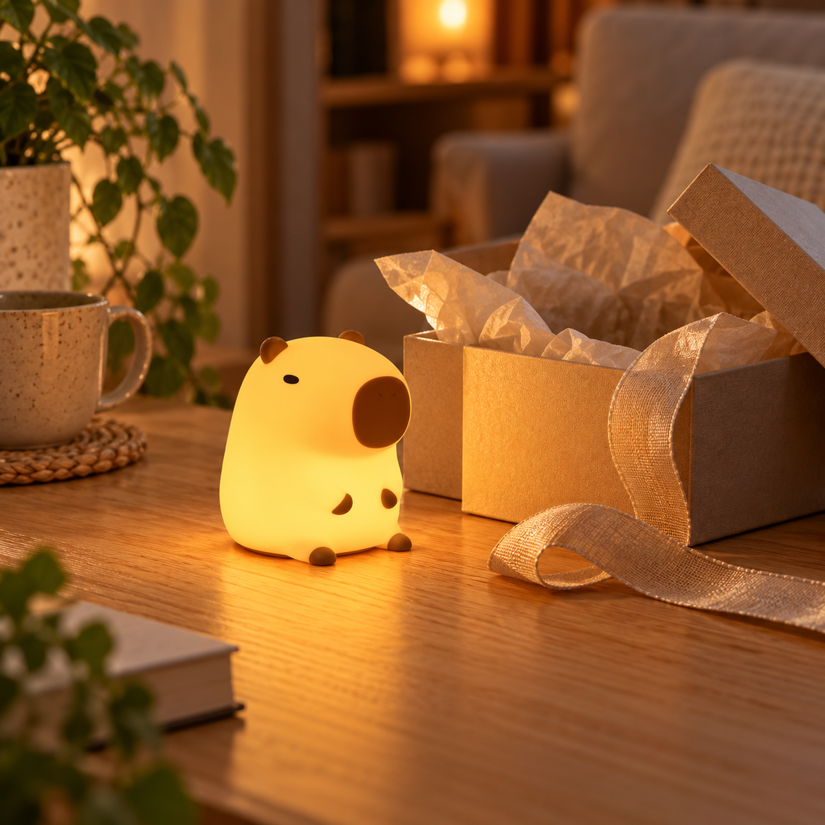 Capybara-present som lyser