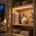 LED-list under hylla i vitrinskåp