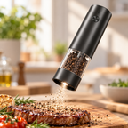 Elektrisk pepparkvarn som mal peppar med LED-ljus