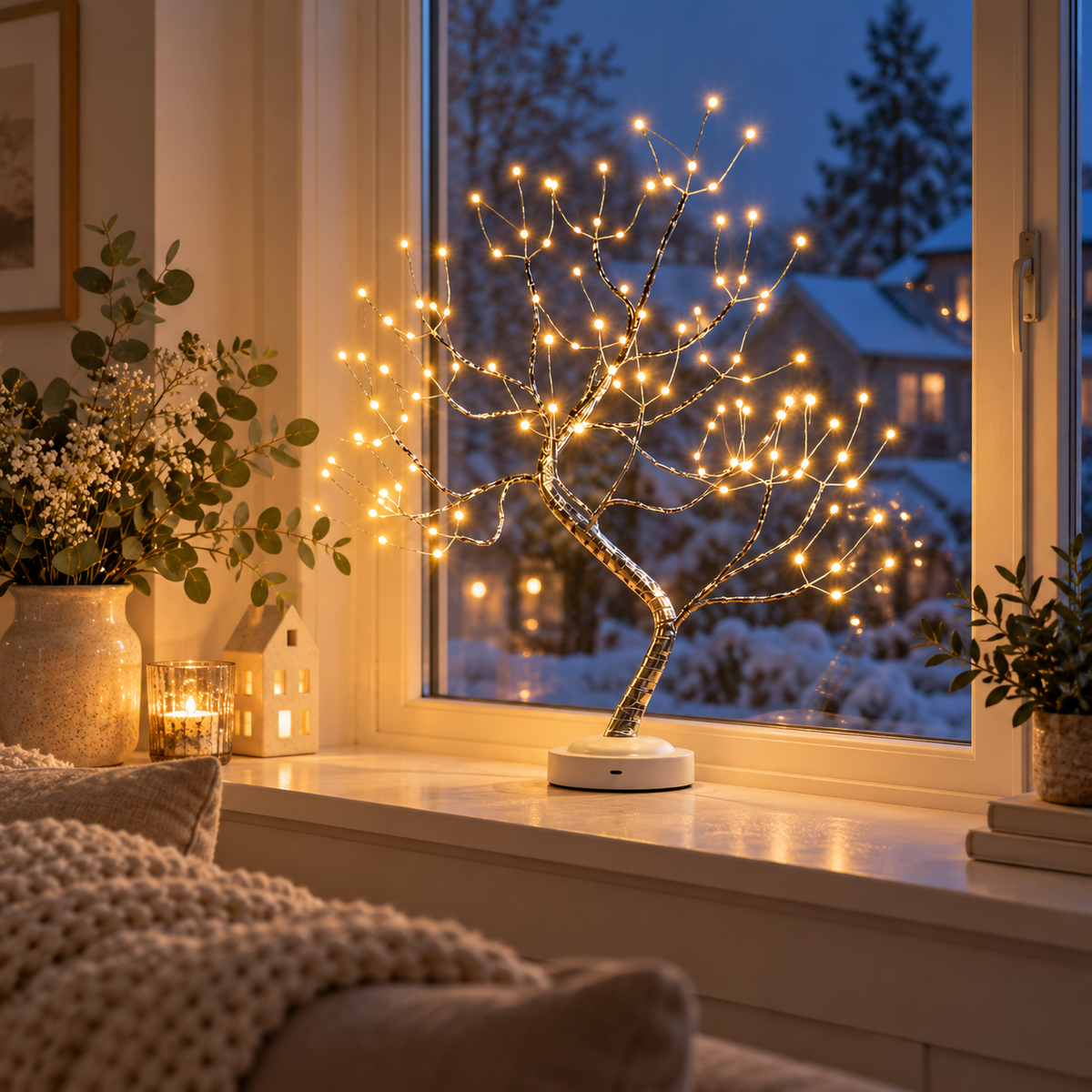 Fönsterlampa ljusträd för mörka kvällar